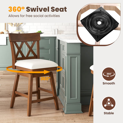 Swivel Bar Stool with Padded Seat and Ergonomic Backrest for Kitchen or Dining Space Brown 26 Inch