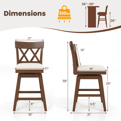 Swivel Bar Stool with Padded Seat and Ergonomic Backrest for Kitchen or Dining Space Brown 26 Inch