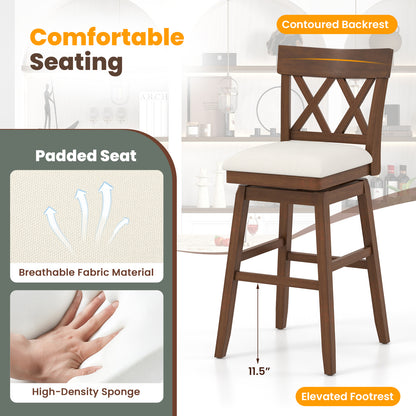Swivel Bar Stool with Padded Seat and Ergonomic Backrest for Kitchen or Dining Space Brown 31 Inch