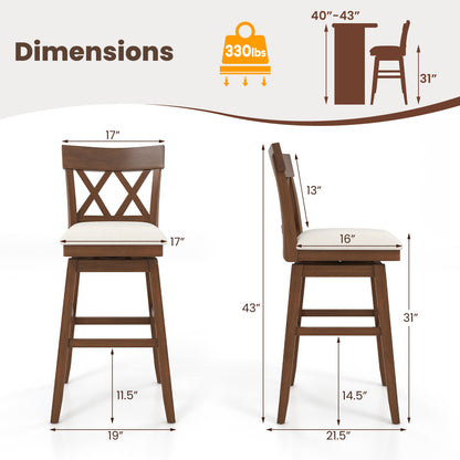 Swivel Bar Stool with Padded Seat and Ergonomic Backrest for Kitchen or Dining Space Brown 31 Inch