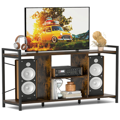 Rustic Industrial TV Stand with Ample Storage and Open Shelves for TVs up to 55 Inches