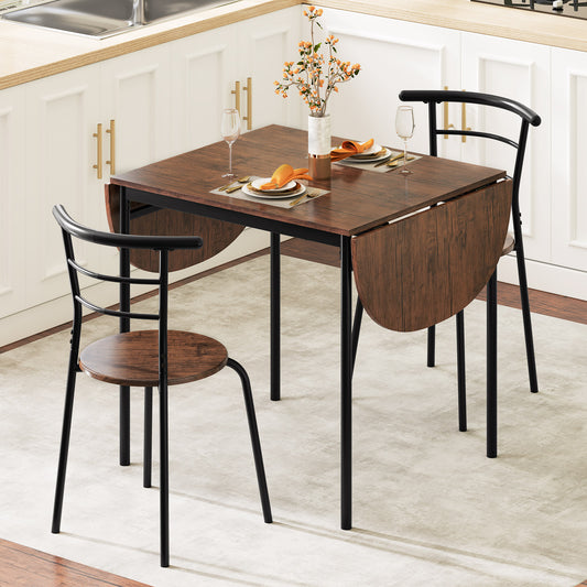 3 Piece Drop Leaf Dining Table Set with 2 Chairs for Small Kitchen or Apartment