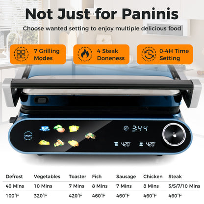 1200W Panini Press Grill with 7 Grilling Modes & LED Display