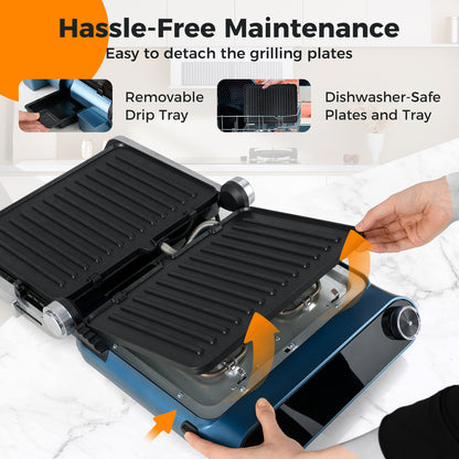 1200W Panini Press Grill with 7 Grilling Modes & LED Display