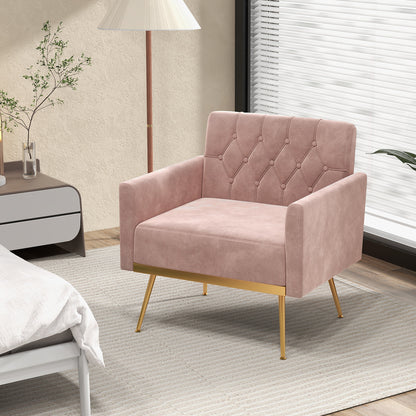 Elegant Velvet Accent Chair with Tufted Back and Gold Metal Legs, Pink