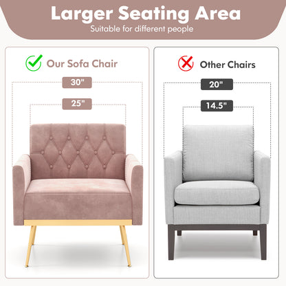 Elegant Velvet Accent Chair with Tufted Back and Gold Metal Legs, Pink