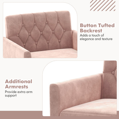 Elegant Velvet Accent Chair with Tufted Back and Gold Metal Legs, Pink