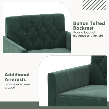 Elegant Velvet Accent Chair with Tufted Back and Gold Metal Legs, Dark Green