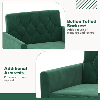 Elegant Velvet Accent Chair with Tufted Back and Gold Metal Legs, Green