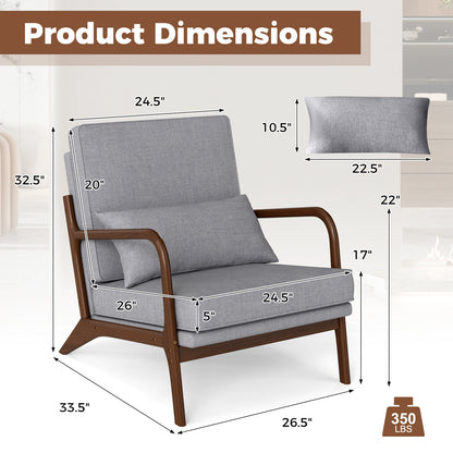 Modern Fabric Accent Chair with Wide Seat and Wooden Arms – Grey