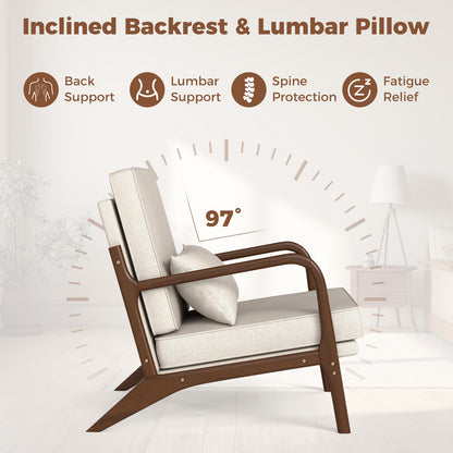 Modern Fabric Accent Chair with Wide Seat and Wooden Arms – Beige