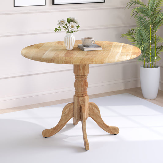 Elegant Round Wooden Dining Table with Curved Trestle Legs in Natural Finish