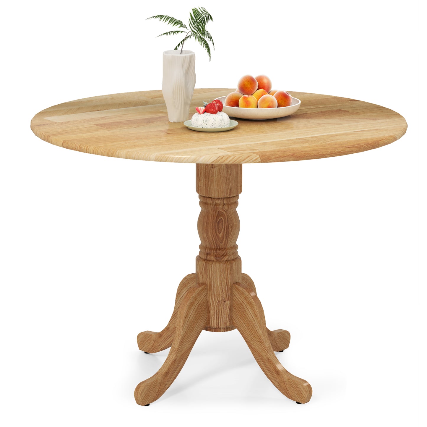 Elegant Round Wooden Dining Table with Curved Trestle Legs in Natural Finish