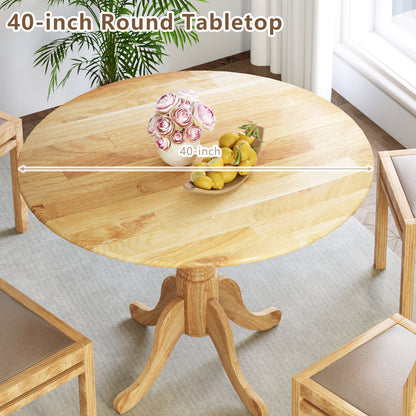 Elegant Round Wooden Dining Table with Curved Trestle Legs in Natural Finish