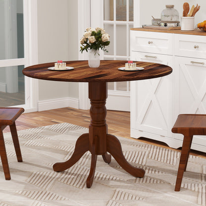 Elegant Round Wooden Dining Table with Curved Trestle Legs in Walnut Finish