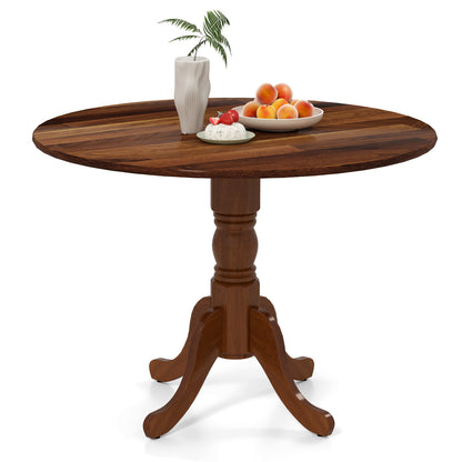 Elegant Round Wooden Dining Table with Curved Trestle Legs in Walnut Finish