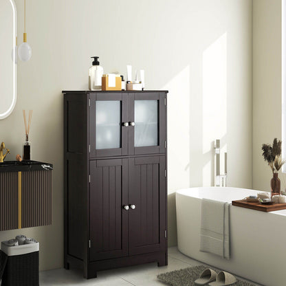 4 Door Freestanding Bathroom & Kitchen Storage Cabinet with Adjustable Shelf