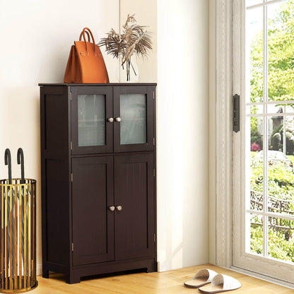 4 Door Freestanding Bathroom & Kitchen Storage Cabinet with Adjustable Shelf