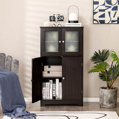4 Door Freestanding Bathroom & Kitchen Storage Cabinet with Adjustable Shelf
