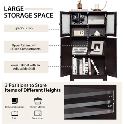 4 Door Freestanding Bathroom & Kitchen Storage Cabinet with Adjustable Shelf