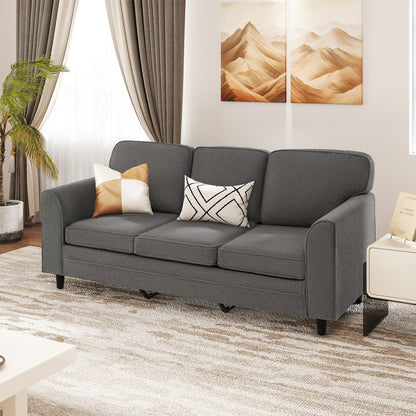 Modern 3-Seat Sofa with Supportive Back Pillows and Teddy Velvet Upholstery in Grey