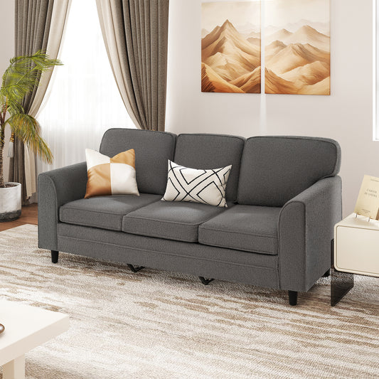 Modern 3-Seat Sofa with Supportive Back Pillows and Teddy Velvet Upholstery in Grey