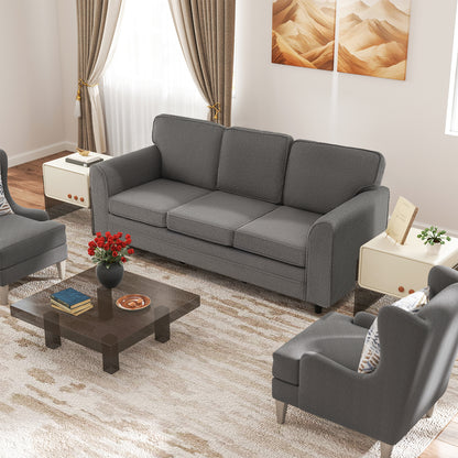 Modern 3-Seat Sofa with Supportive Back Pillows and Teddy Velvet Upholstery in Grey