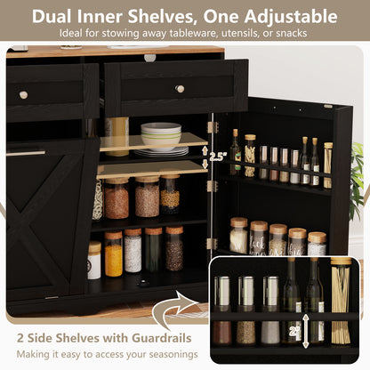 Modern Tilt-Out Trash Can Cabinet with Built-In Power Outlets and Adjustable Shelves - Black