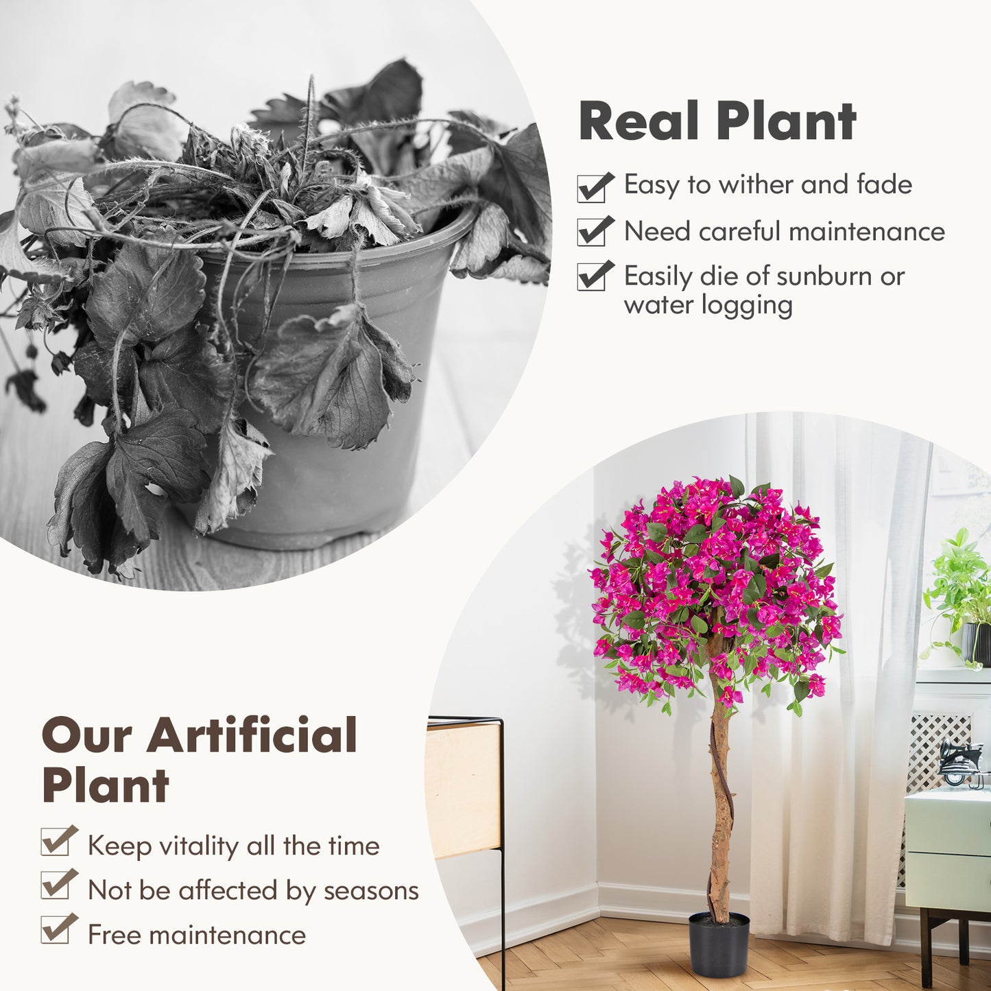 4.5ft Artificial Azalea Tree with Realistic Flowers and Cement Pot – Lifelike Indoor/Outdoor Décor