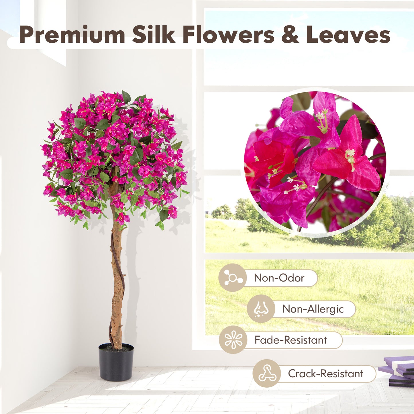 4.5ft Artificial Azalea Tree with Realistic Flowers and Cement Pot – Lifelike Indoor/Outdoor Décor