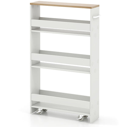 Slim Rolling Kitchen Storage Cart with Mobile Shelves and Handle - White