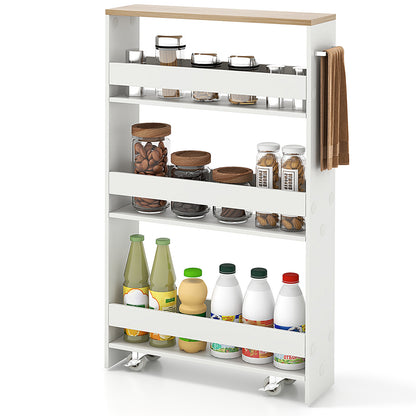 Slim Rolling Kitchen Storage Cart with Mobile Shelves and Handle - White