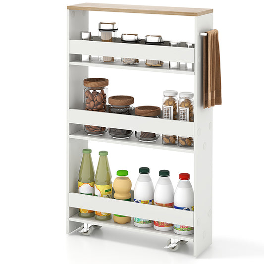 Slim Rolling Kitchen Storage Cart with Mobile Shelves and Handle - White