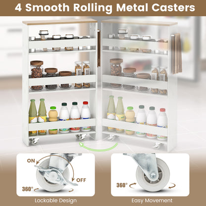 Slim Rolling Kitchen Storage Cart with Mobile Shelves and Handle - White