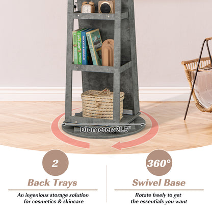 360° Rotating Jewelry Armoire with LED Mirror and Lockable Storage – Green