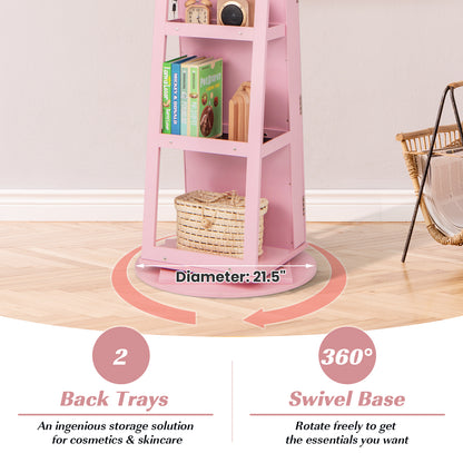360° Rotating Jewelry Armoire with LED Mirror and Lockable Storage – Pink