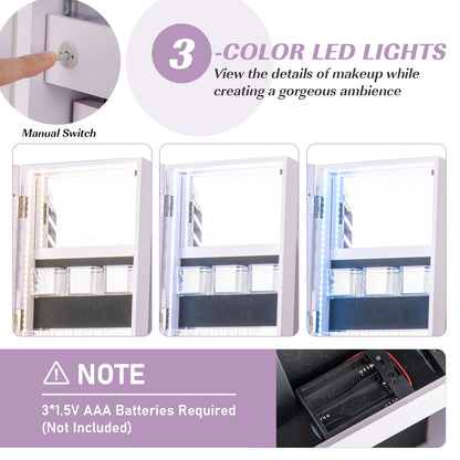 360° Rotating Jewelry Armoire with LED Mirror and Lockable Storage – Purple