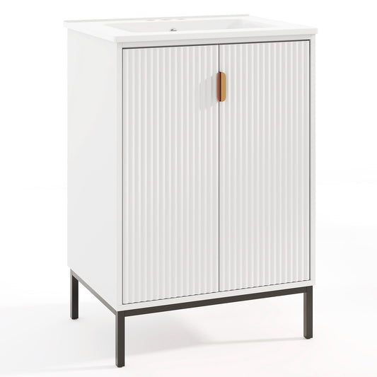 Modern 24" Bathroom Vanity with Ceramic Sink & Double Door Storage Cabinet