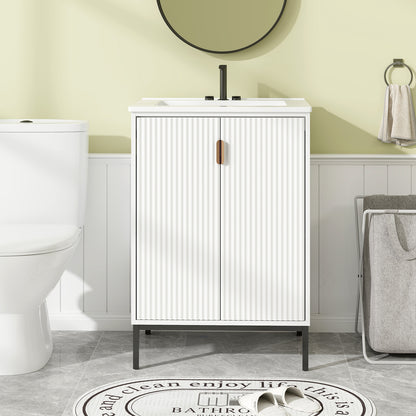 Modern 24" Bathroom Vanity with Ceramic Sink & Double Door Storage Cabinet