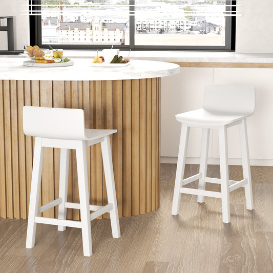 Wooden Bar Stools Set of 2 with Backrest and Footrest in White Finish, 24.5 Inch