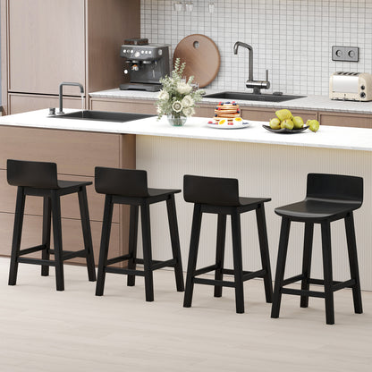 Wooden Bar Stools Set of 2 with Backrest and Footrest in Black Finish, 24.5 Inch