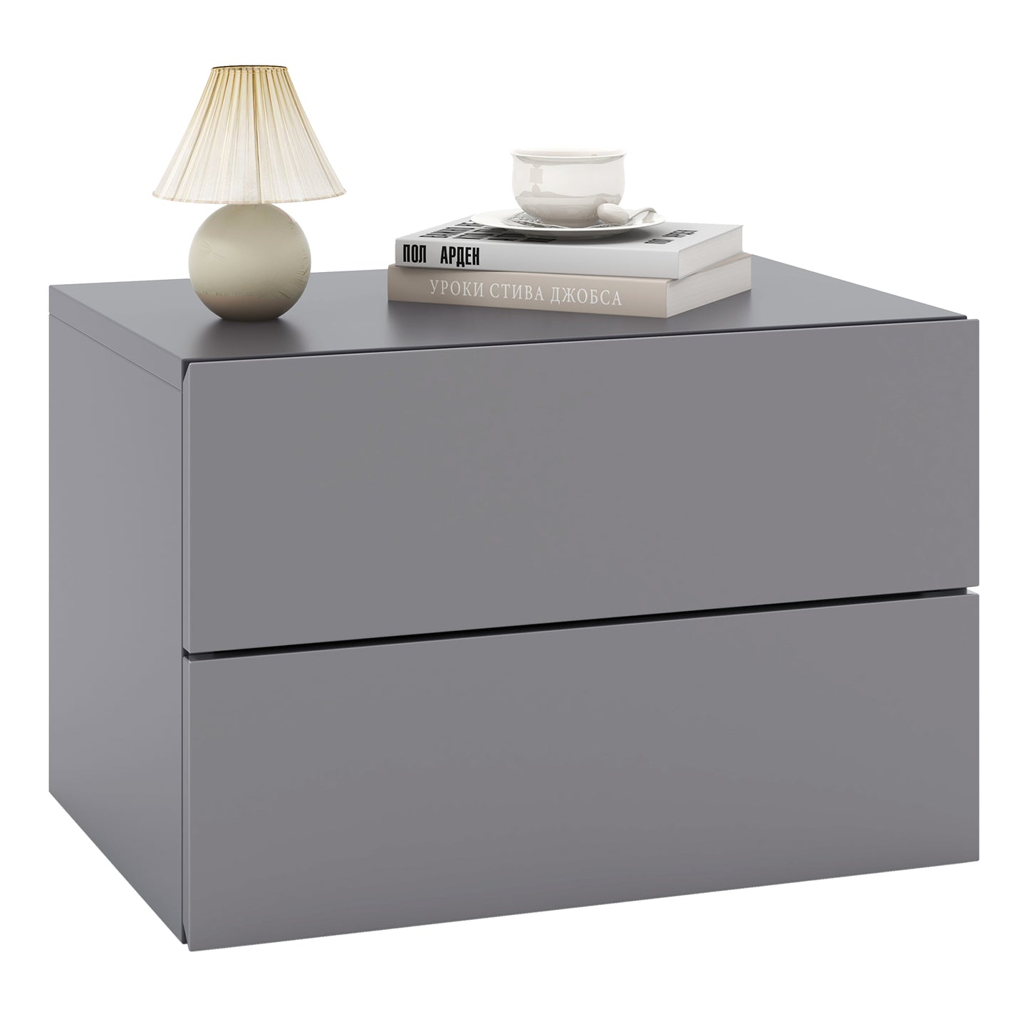 Wall Mounted Nightstand with 2 Drawers and Storage Shelf in Grey