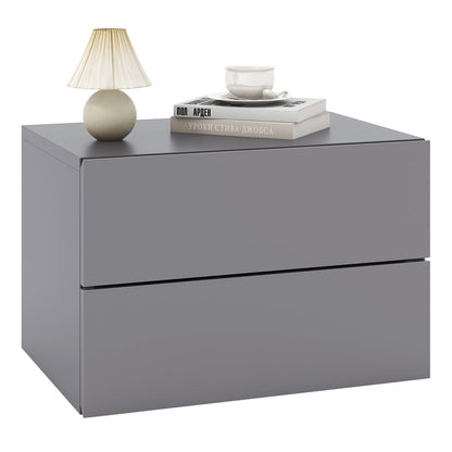 Wall Mounted Nightstand with 2 Drawers and Storage Shelf in Grey