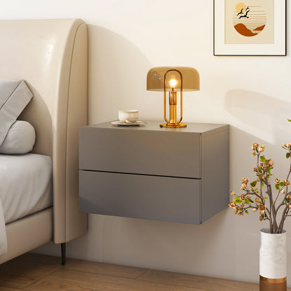 Wall Mounted Nightstand with 2 Drawers and Storage Shelf in Grey