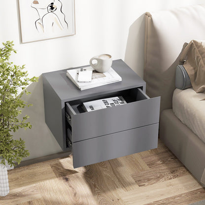 Wall Mounted Nightstand with 2 Drawers and Storage Shelf in Grey