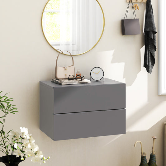 Wall Mounted Nightstand with 2 Drawers and Storage Shelf in Grey