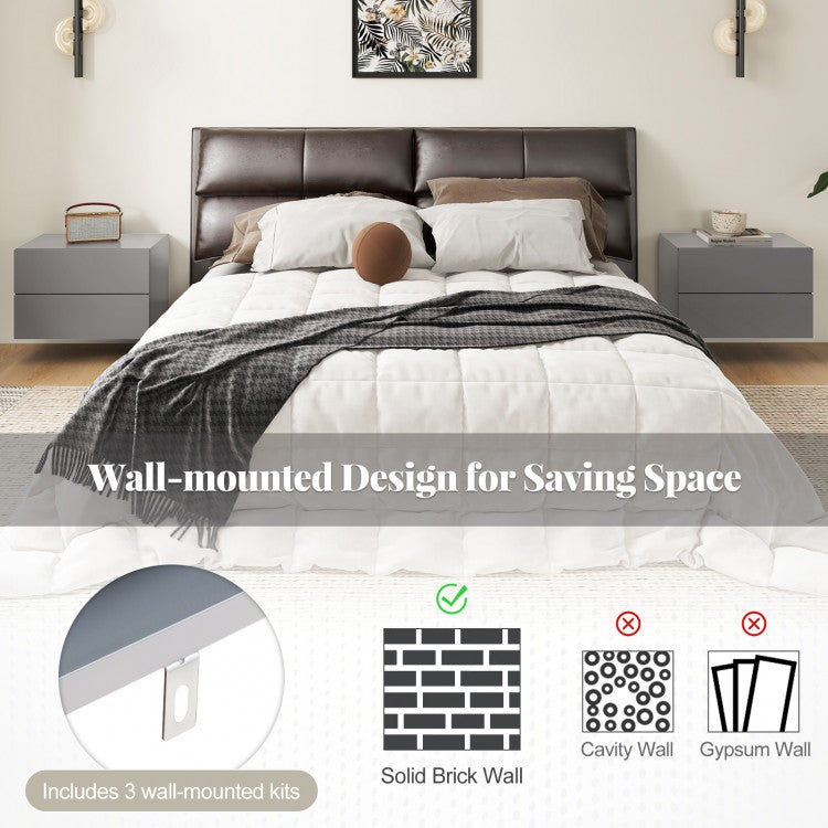 Wall Mounted Nightstand with 2 Drawers and Storage Shelf in Grey