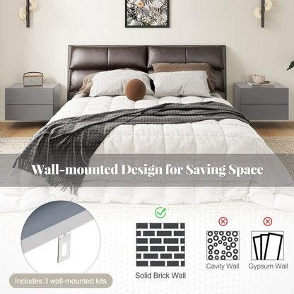 Wall Mounted Nightstand with 2 Drawers and Storage Shelf in Grey