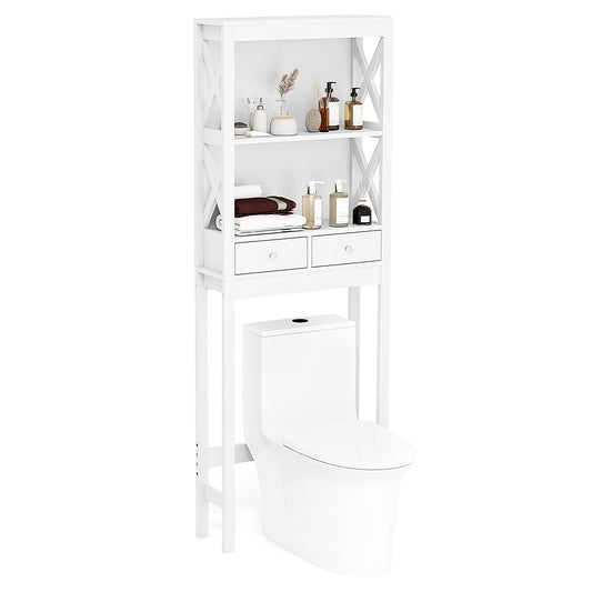 Over-the-Toilet Storage Cabinet with Drawers, Shelves, and Adjustable Bottom Bar