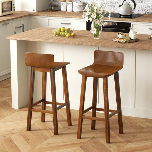 Wooden Bar Stools Set of 2 with Backrest and Footrest in Brown Finish, 29 Inch